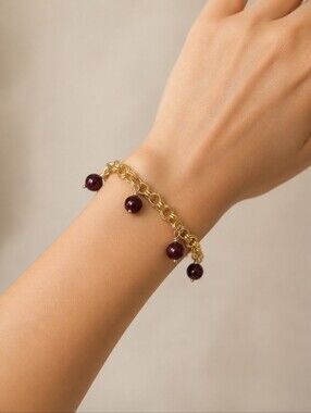 Handcrafted Gold Tone Chainmaille And Bead Bracelet